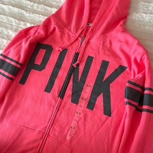 PINK Neon Coral Pink Zip Hoodie
